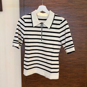 Marc Cain Striped Quarter Zip Short Sleeve Tee
